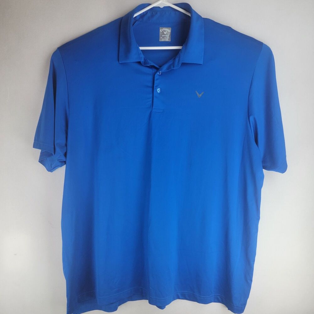 Callaway Mens Size 3XL Blue Solid Swing Tech Opti Dry Poly Spandex Golf Polo